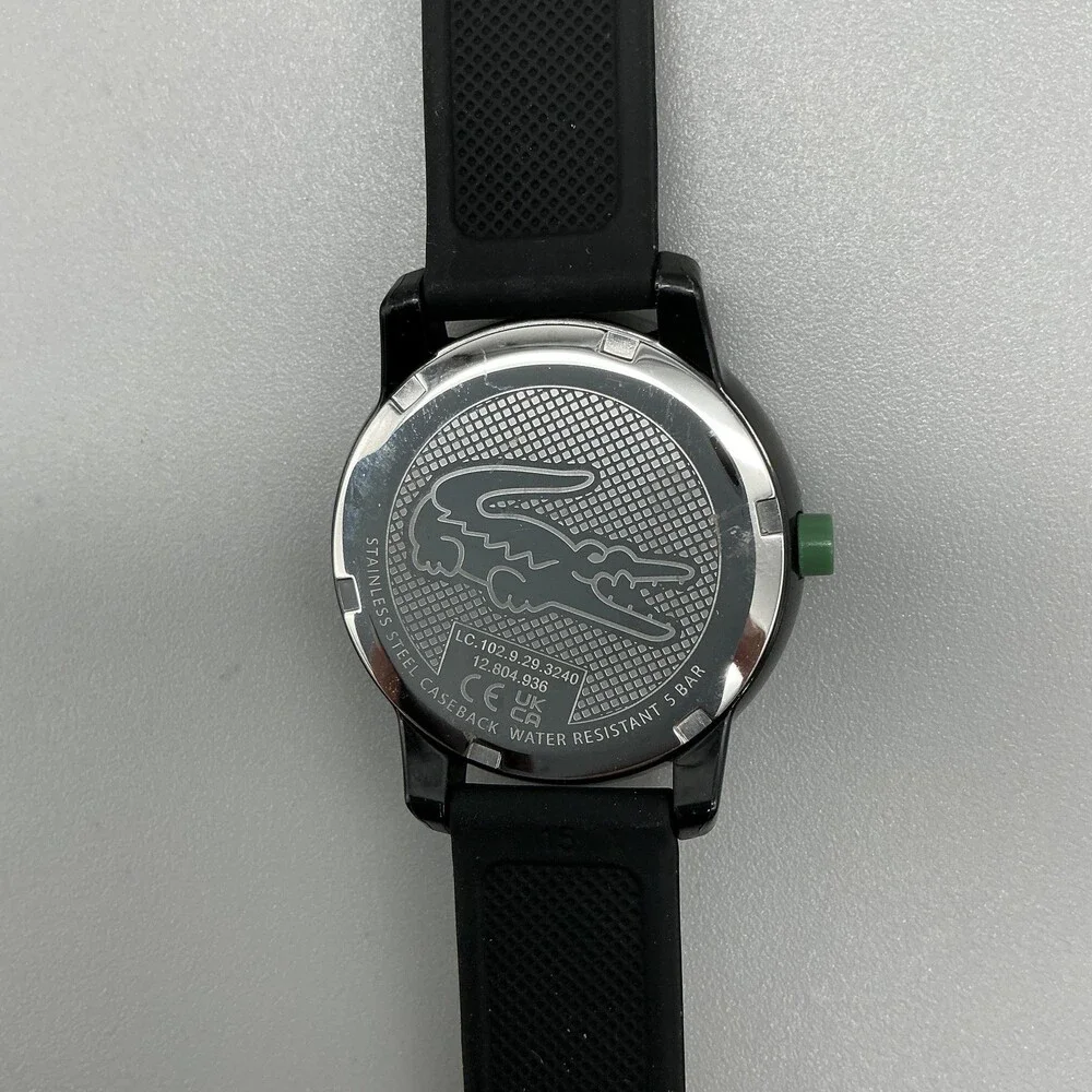 Lacoste Boys Watch 33mm Black Green Dial Silicone 50M WR Sport New Battery